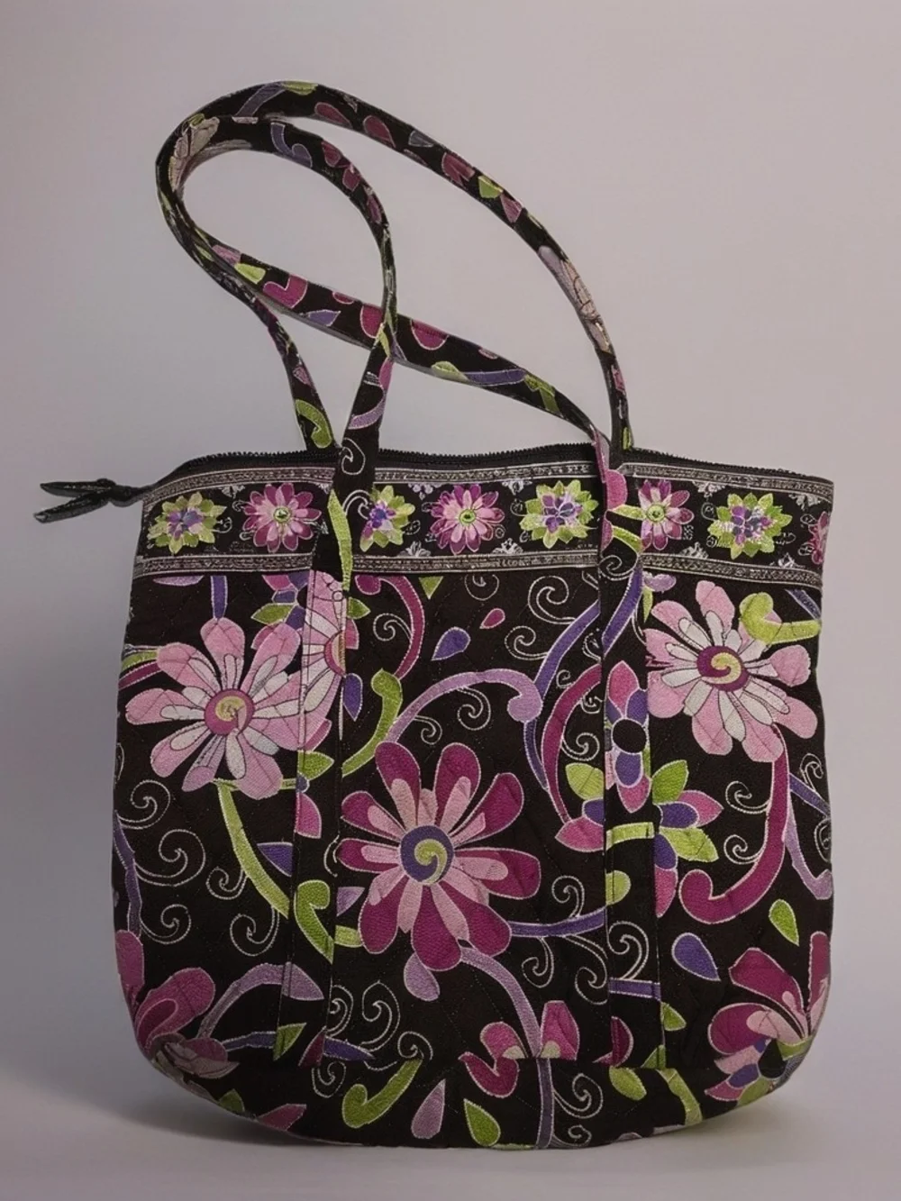 Vera Bradley Retired Floral Design Quilted Tote in Brown Punch & Green